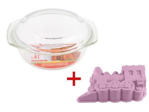 Кастрюля из жаропрочного стекла, 1.5 л, с крышкой + Форма для выпечки, силиконовая, PERFECTO LINEA