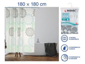 Шторка для ванной (12 колец в комплекте), 180×180 см, Secret, цветы, PERFECTO LINEA