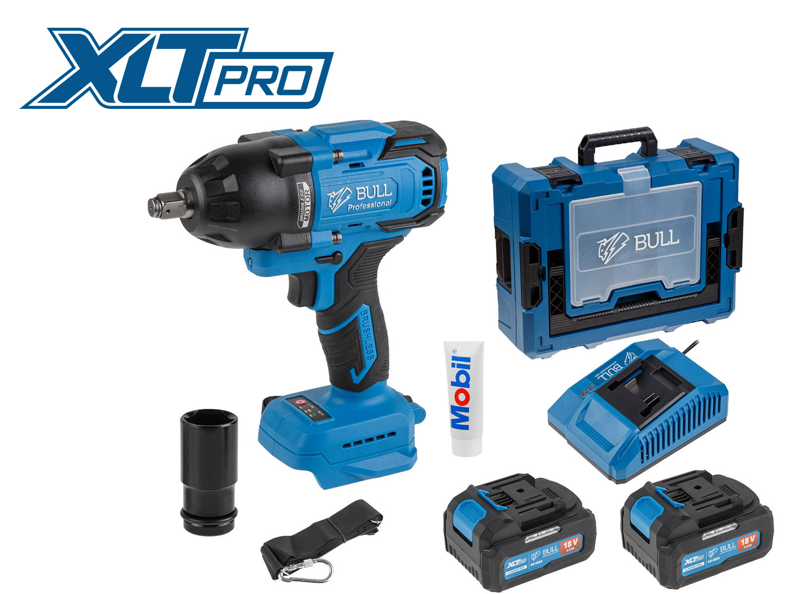 Аккум. ударный гайковерт BULL SC 1807 Xcase, XLTpro, БЕСЩЕТ., 18 В, 750 Н*м, 1/2″, 2х4 А*ч, з/у 4 А