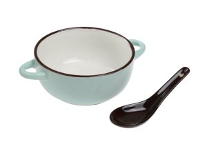 Миска керамическая с ложкой, 127 мм, Прованс, серая, PERFECTO LINEA