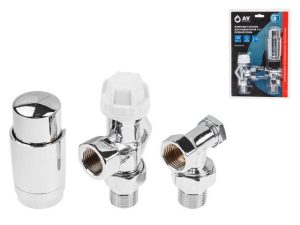 Комплект кранов осевой 1/2″ для радиатора ХРОМ, AV Engineering (инд. упак.)
