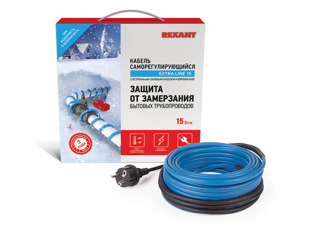 Греющий саморегулирующийся кабель на трубу 15MSR-PB 20M (20м/300Вт) REXANT