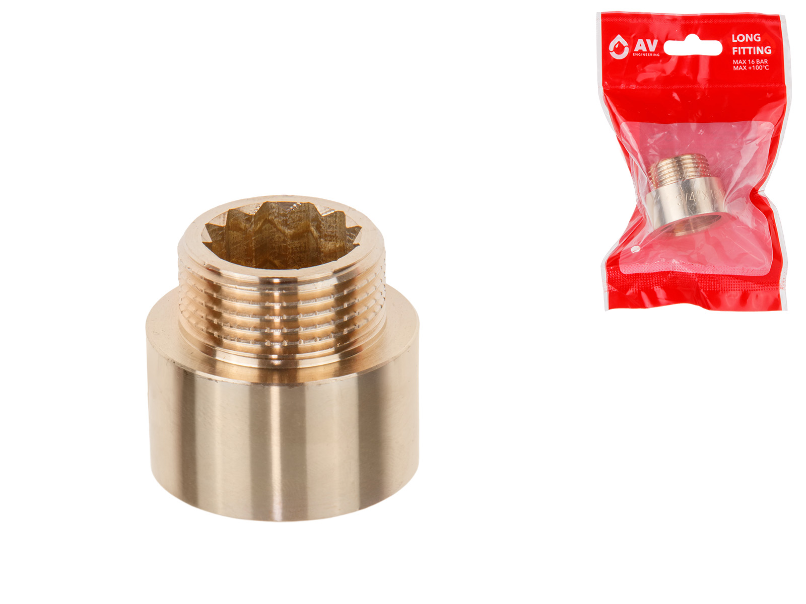 Удлинитель 3/4″ вн.-нар. х 15 мм, AV Engineering (инд. упак.)
