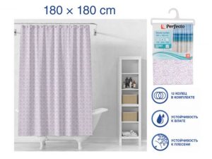 Шторка для ванной (12 колец в комплекте), 180×180 см, Secret, розы, PERFECTO LINEA