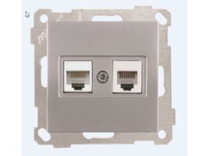 Розетка телефонная + компьютерная (RJ12+Cat5e, скрытая, без рамки) серебро, DARIA, MUTLUSAN