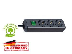 Удлинитель 5м (3 роз., 3.3кВт, с/з, выкл., ПВС) черный Brennenstuhl Eco-Line