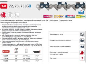 Цепь 38 см 15″ 3/8″ 1.5 мм 56 зв. 73LGX OREGON