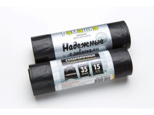 Мешки для мусора с завязками, 35 л, 15 шт, «НАДЕЖНЫЕ», черные, РОМАШКА