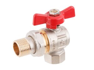 Кран шаровый угловой 1/2″ нар.-вн. бабочка (со сгоном) PN40, AV Engineering
