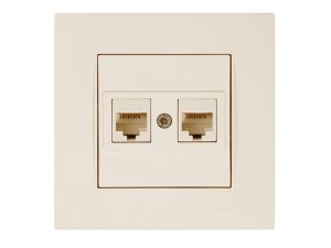 Розетка компьютерная 2xRJ45 (Cat6, скрытая) кремовая, RITA, MUTLUSAN