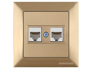 Розетка компьютерная 2xRJ45 (Cat6, скрытая) золото, DARIA, MUTLUSAN