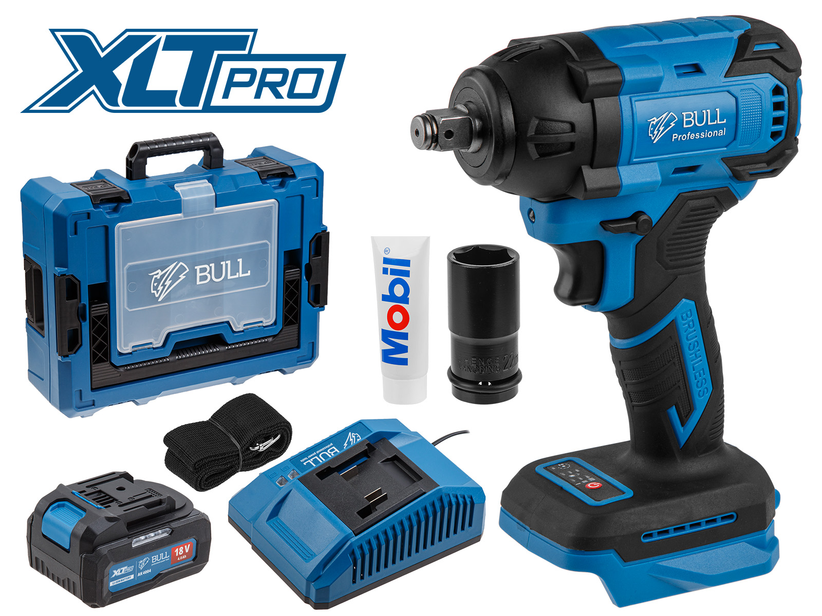Аккум. ударный гайковерт BULL SC 1804 Xcase XLTpro БЕСЩЕТ., 18 В, 400 Н*м, 1/2″, 1х4 А*ч, з/у 4 А