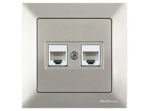 Розетка компьютерная 2xRJ45 (Cat5e, скрытая) титан, DARIA, MUTLUSAN