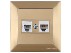 Розетка телефонная + компьютерная (RJ12+Cat5e, скрытая) золото, DARIA, MUTLUSAN