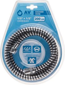 Шланг душевой, PVC, 1/2″ г-г 200 см, хром-черн., AV Engineering