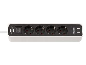Удлинитель 1.5м (4 роз., 3.3кВт, с/з, 2 USB порта, выкл., ПВС) черный/белый Brennenstuhl Eco-Line