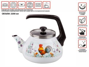 Чайник стальной эмалированный, 2.2 л, серия Золотой гребешок, PERFECTO LINEA