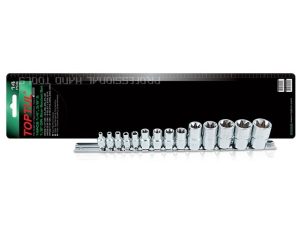 Набор головок 1/4″, 3/8″, 1/2″ «звездочка» E4-E24мм 14предм. на подвесе TOPTUL