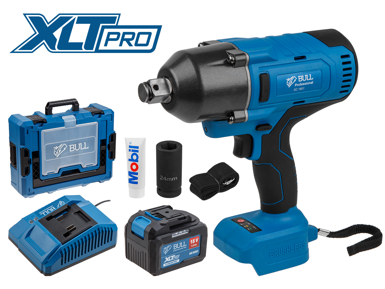 Аккум. ударный гайковерт BULL SC 1801 Xcase XLTpro БЕСЩЕТ., 18 В, 1000 Н*м, 3/4″, 1х6 А*ч, з/у 4 А