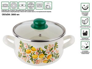 Кастрюля стальная эмалированная, 3.8 л, серия Лимон, PERFECTO LINEA