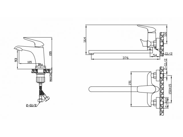 Смеситель для ванны (Lt)+ смеситель для умывальника (Lt) D35 AVVEN18-A364 AV Engineering