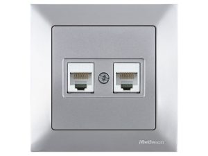 Розетка компьютерная 2xRJ45 (Cat5e, скрытая) серебро, DARIA, MUTLUSAN