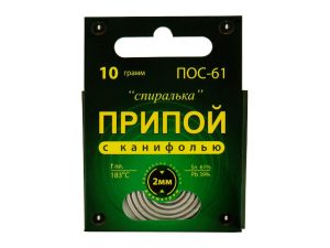 Припой ПОС 61, спираль, с канифолью 10г. Коннектор