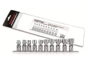 Набор головок 3/8″ 10-19мм шарнирных 10предм. на подвесе TOPTUL