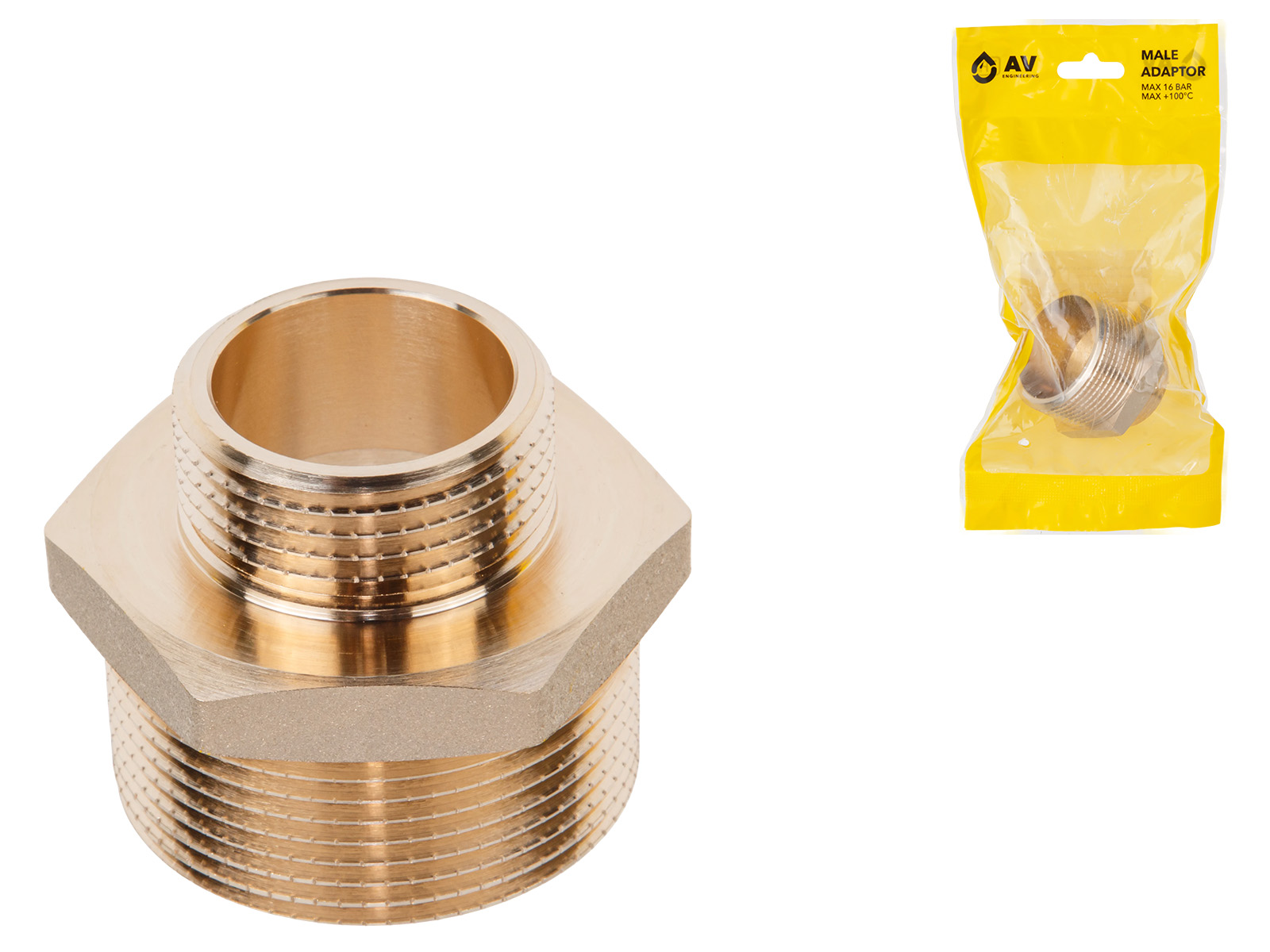 Ниппель ред. 1 1/2″ нар. х 1″ нар., AV Engineering (инд. упак.)