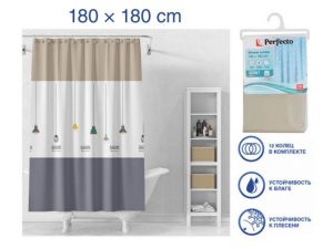 Шторка для ванной (12 колец в комплекте), 180×180 см, Secret, лампы, PERFECTO LINEA