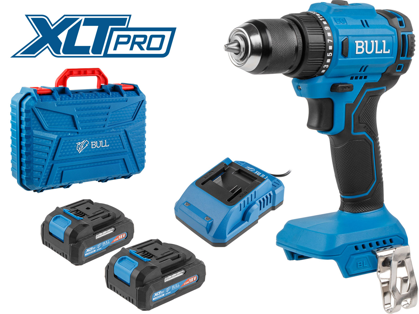 Аккум. дрель-шуруповерт BULL SR 1803 в чем. XLTpro БЕСЩЕТ., 2×2 А*ч, 18 В, 45 Н*м, БЗП 10 мм