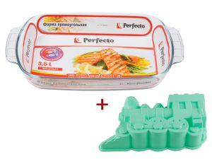 Форма из жаропрочного стекла, 3.5 л, прямоугольная + Форма для выпечки, силиконовая, PERFECTO LINEA