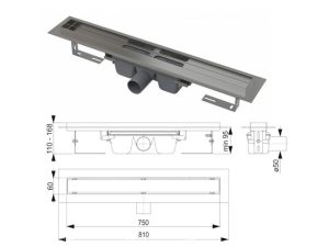 Водоотводящий желоб с порогами для цельной решетки, Alcaplast