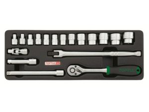 Набор-сет головок 3/8″ 18предм. 6гр. 136х364мм TOPTUL