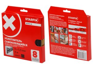 Уплотнитель «P» черный  9х5,5мм 6м (сдвоенный профиль 2х3м) STARFIX