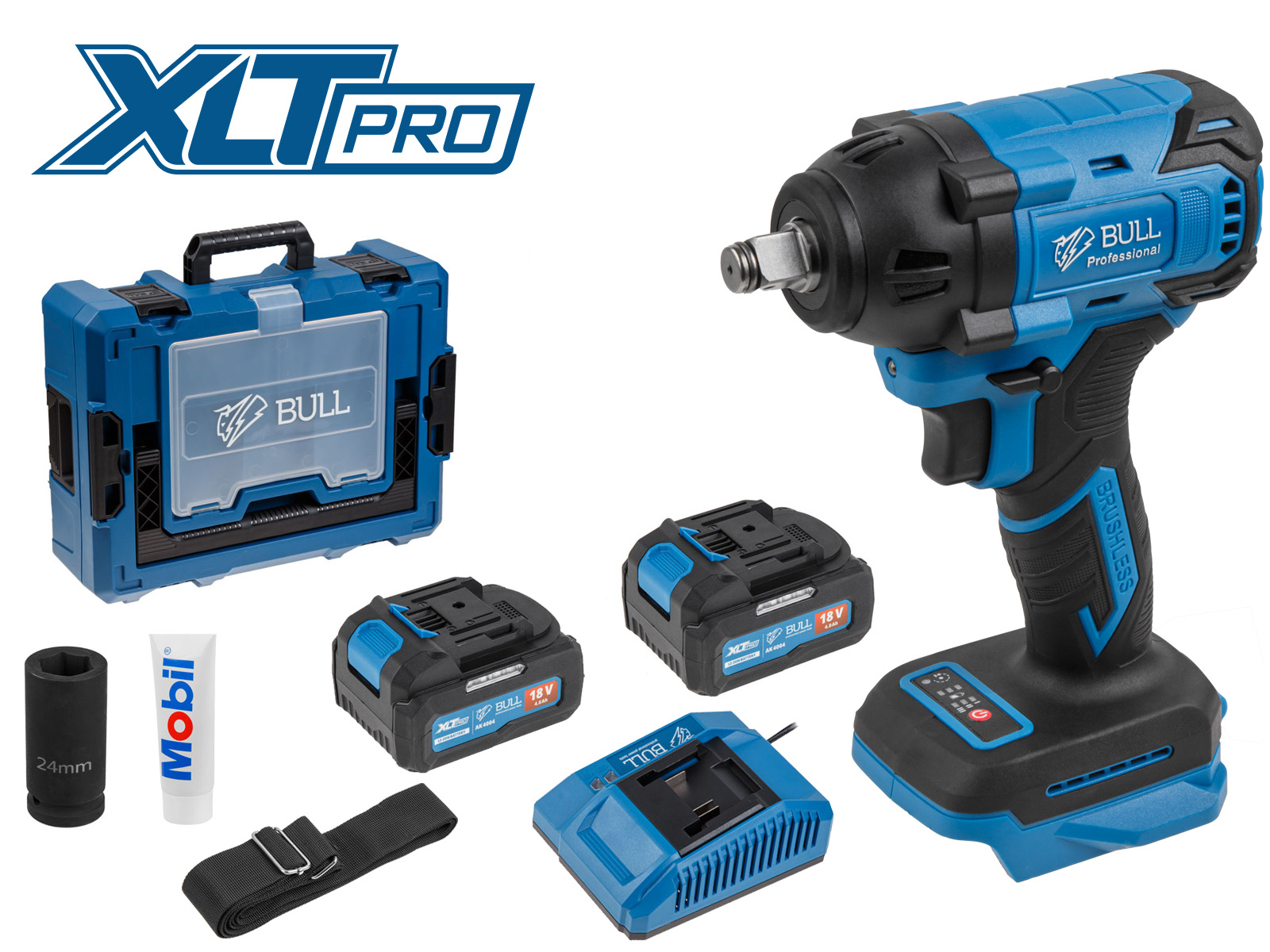 Аккум. ударный гайковерт BULL SC 1804 Xcase, XLTpro, БЕСЩЕТ., 18 В, 400 Н*м, 1/2″, 2х4 А*ч, з/у 4 А