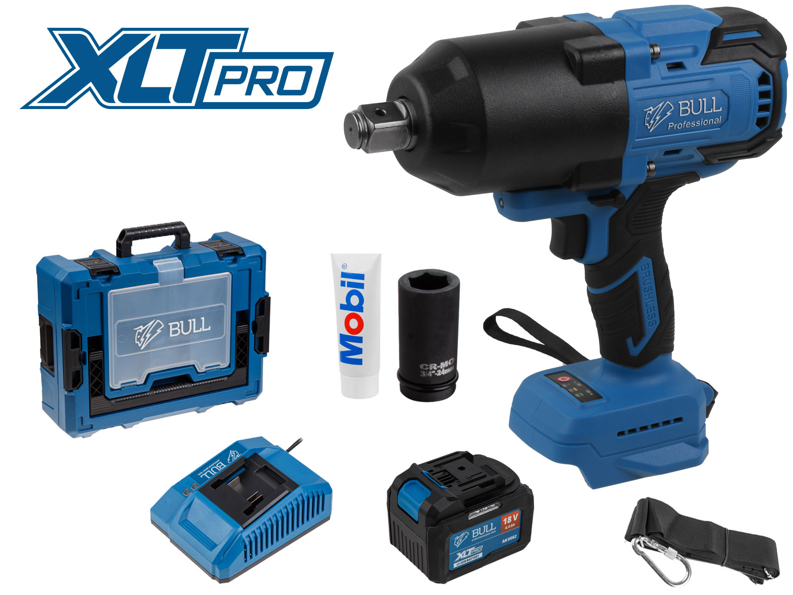Аккум. ударный гайковерт BULL SC 1810 Xcase, XLTpro, БЕСЩЕТ., 18 В, 1500 Н*м, 3/4″, 1х6 А*ч, з/у 6 А