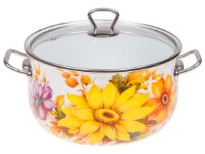 Кастрюля стальная эмалированная, 4.8 л, серия Цветочный хоровод, PERFECTO LINEA