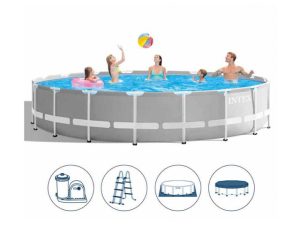 Каркасный бассейн Prism Frame, круглый, 549х122 см + фильтр-насос, лестн., тент, подстилка, INTEX