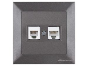 Розетка телефонная + компьютерная (RJ12+Cat5e, скрытая) дымчатая, DARIA, MUTLUSAN