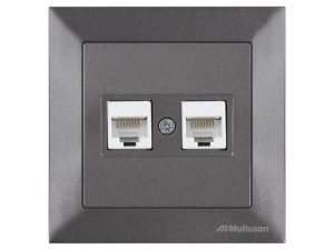 Розетка компьютерная 2xRJ45 (Cat5e, скрытая) дымчатая, DARIA, MUTLUSAN