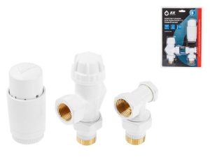 Комплект кранов осевой 1/2″ для радиатора Белый, AV Engineering (инд. упак.)