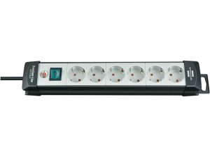 Удлинитель 5м (6 роз., 3.3кВт, с/з, выкл., ПВС) чер./свет.-серый Premium Line