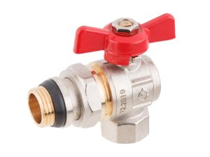 Кран шаровый угловой 1/2″ нар.-вн. бабочка (со сгоном) PN40, AV Engineering