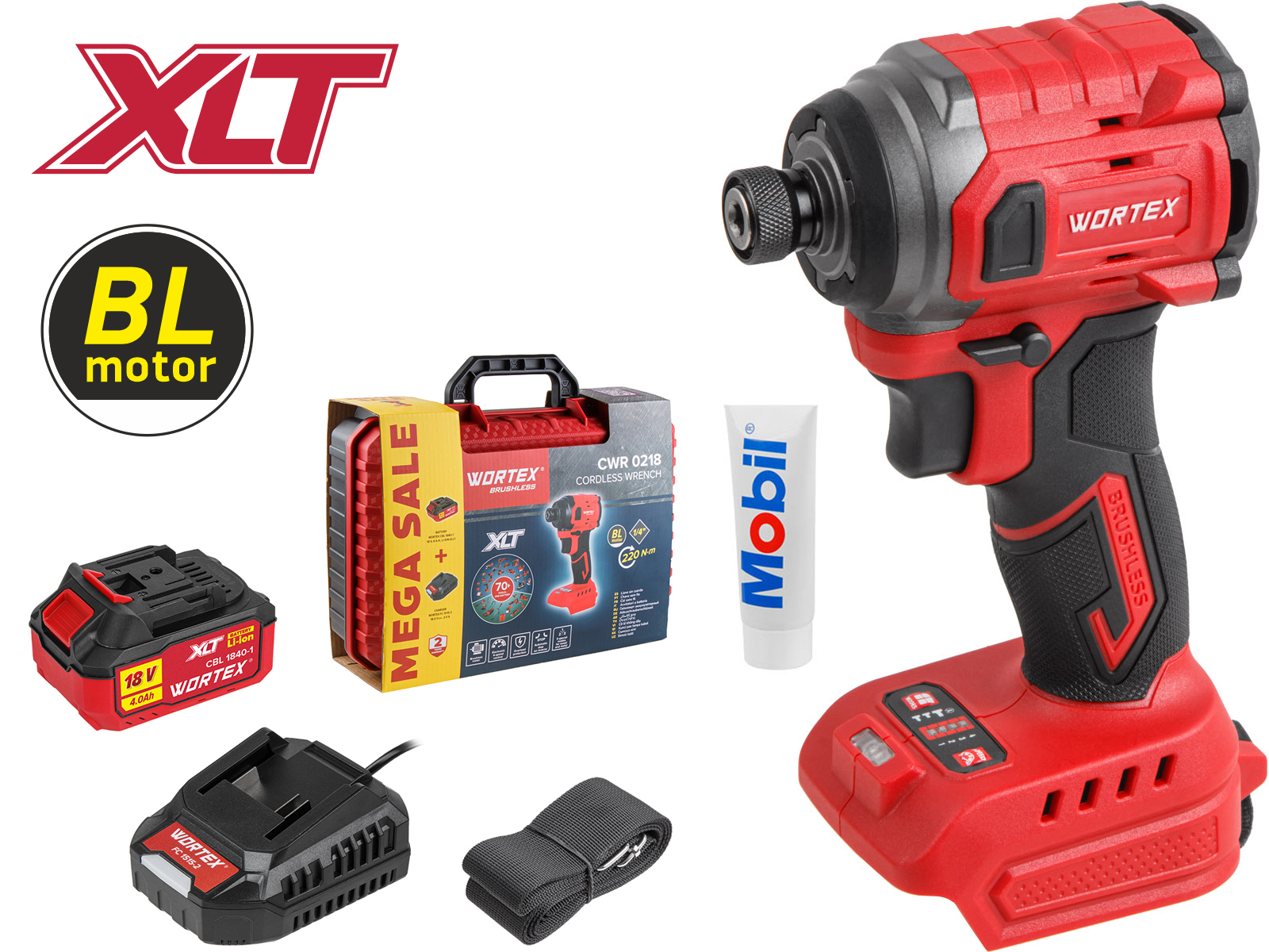 Аккум. ударный гайковерт/винтоверт WORTEX CWR 0218 в чем. XLT 1×4 А*ч, БЕСЩЕТ., 18 В, 220 Н*м