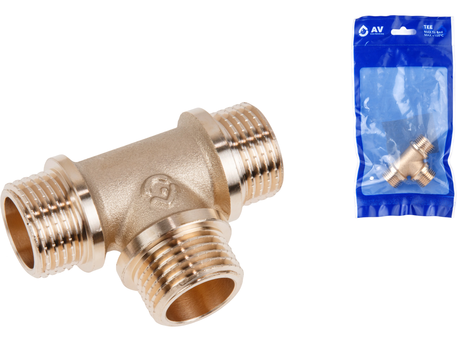 Тройник 1/2″ нар.-нар.-нар. с ограничителем, AV Engineering (инд. упак.)