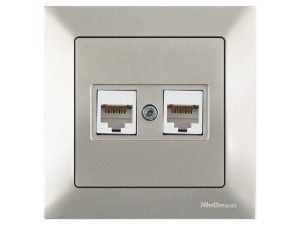 Розетка компьютерная 2xRJ45 (Cat6, скрытая) титан, DARIA, MUTLUSAN