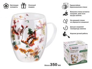 Кружка стеклянная с двойными стенками, 350 мл, серия Flower, PERFECTO LINEA