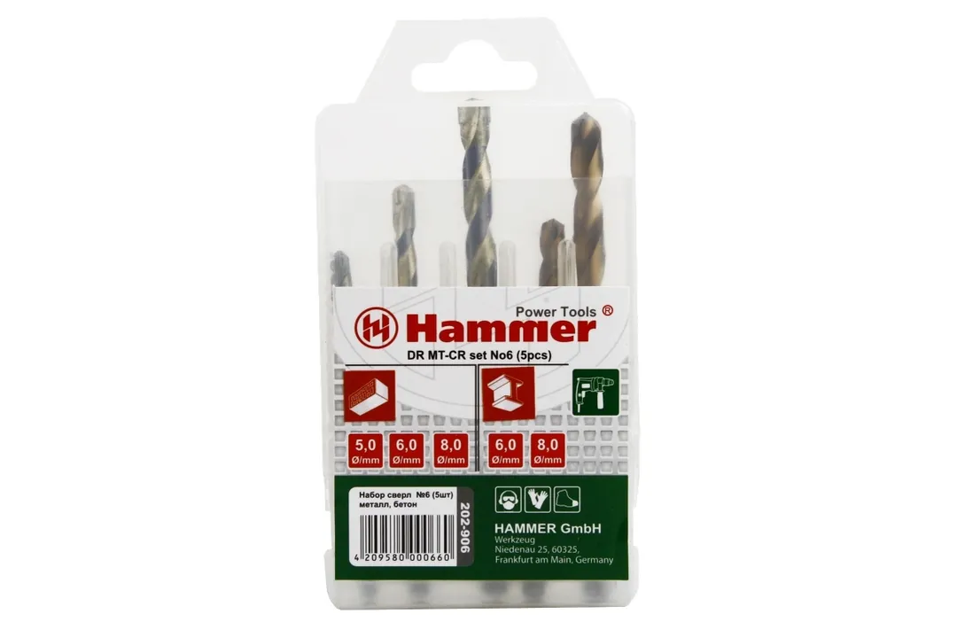37080 Набор сверл Hammer Flex 202-906 DR set No6 (5pcs) 5-8mm металлкамень, 5шт.