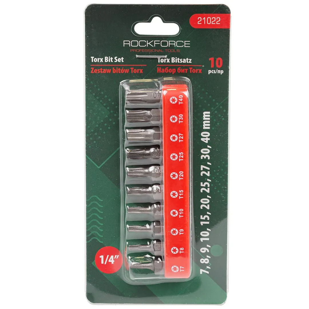 Набор бит TORX 10пр. 1/4»(T 7,8,9,10,15,20,25,27,30,40-25мм),в блистере